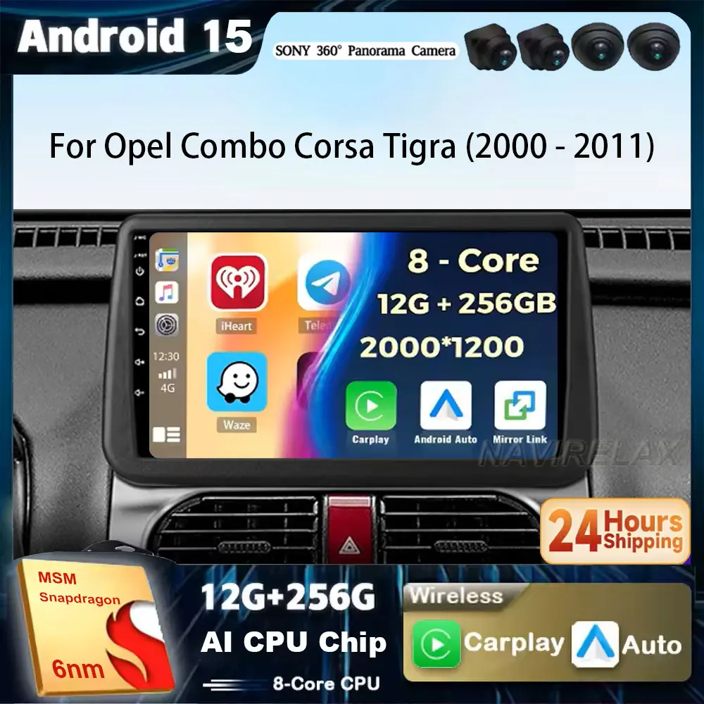 

Android 15 Carplay с автоэкраном, автомобильный радиоприемник, мультимедийный плеер для Opel Combo Corsa Tigra 2000-2011, авторадио, стерео 2din, головное устройство