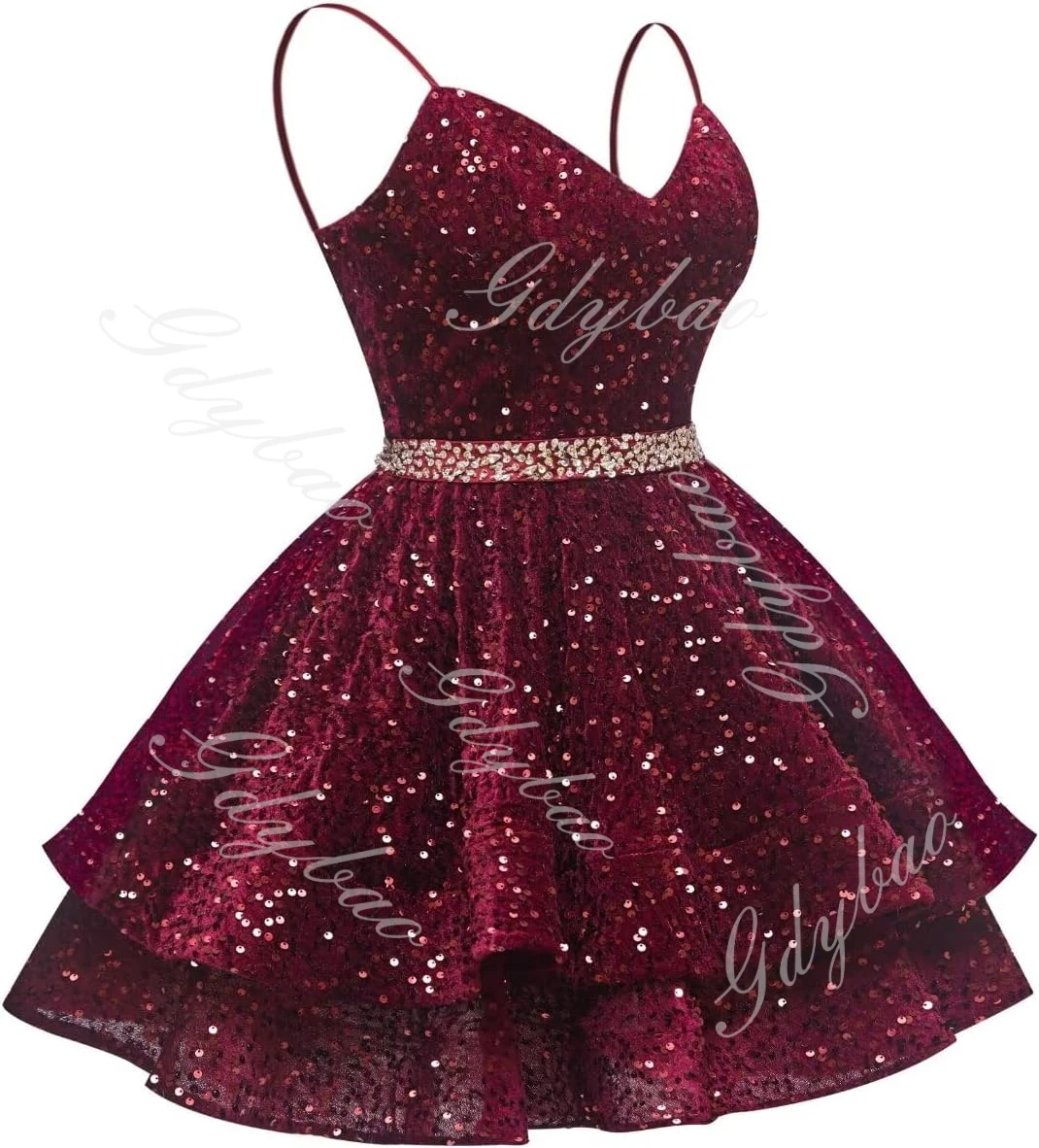 Short Homecoming Dresses for Girls Sparkly Tiered Sequin Straps Prom Cocktail Dress with Beaded Belt Backless Gown Custom Made