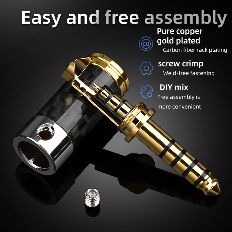 ATAUDIO 탄소 섬유 금도금 잭, 5 극 오디오 플러그, 순수 구리 커넥터, 6mm 와이어 홀, 4.4mm, 4 개