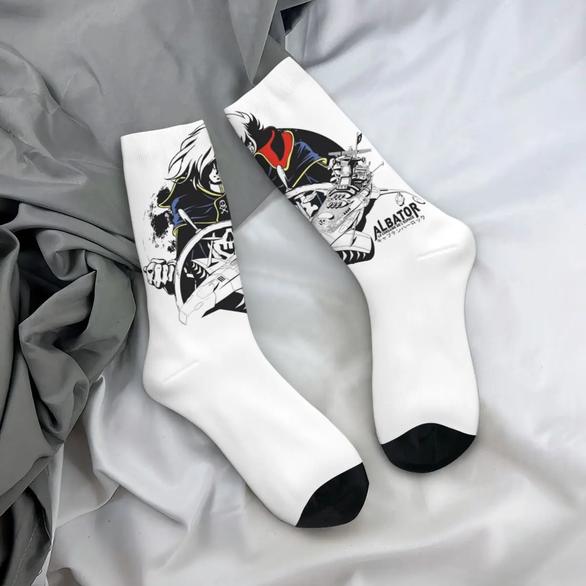 Retro Space Pirate Captain Harlock Albator Sports Socks Polyester Crew Socks for Women Men Sweat Absorbing