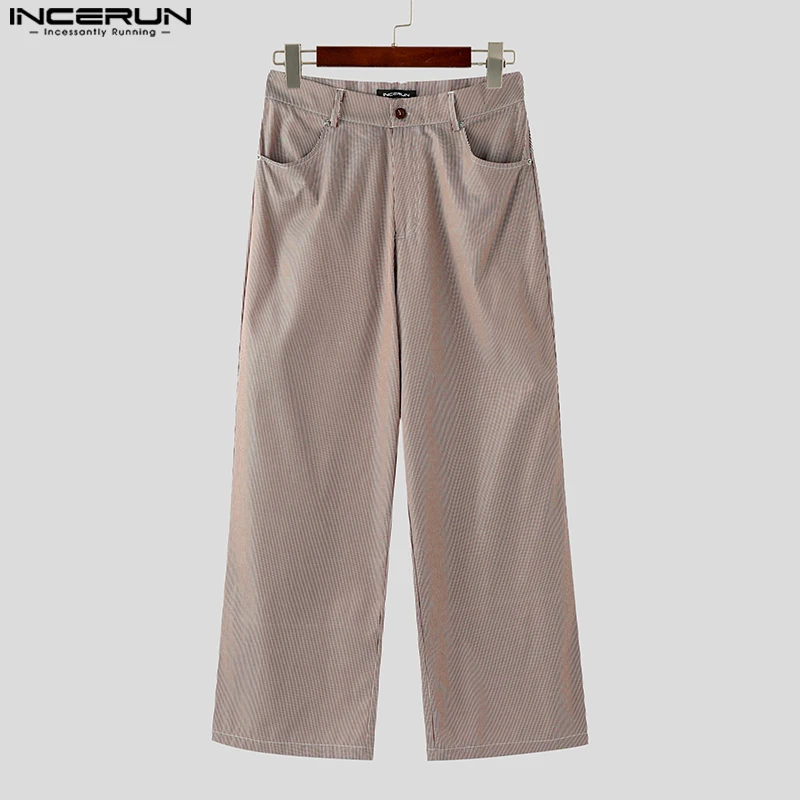 

INCERUN Men Striped Pants Button Joggers Loose Casual Straight Trousers Men Streetwear 2025 Korean Style Fashion Male Long Pants