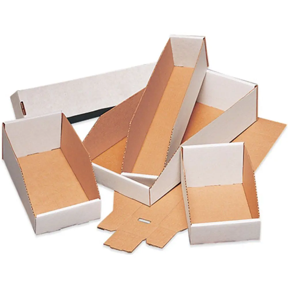 

White 6x24x4.5 Corrugated Cardboard Bins, Pack of 50, for Storage in Warehouse, Garage, and Home