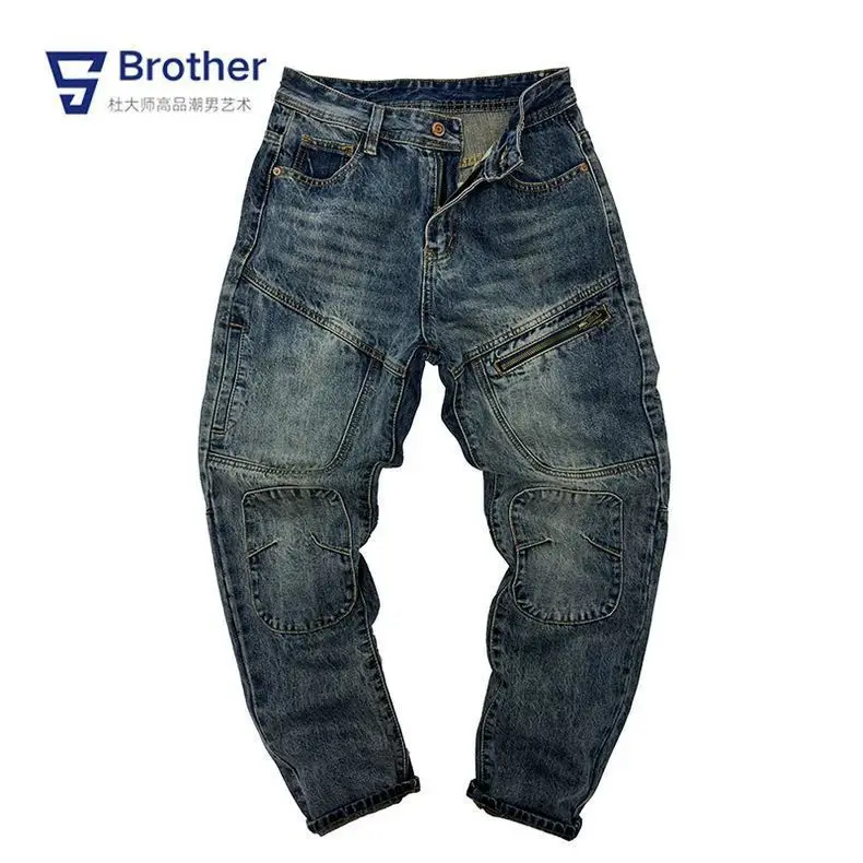 

Красивый локомотив с несколькими карманами, уличный дизайн на молнии, универсальные красивые мужские брюки большого размера, старые свободные брюки Харлан