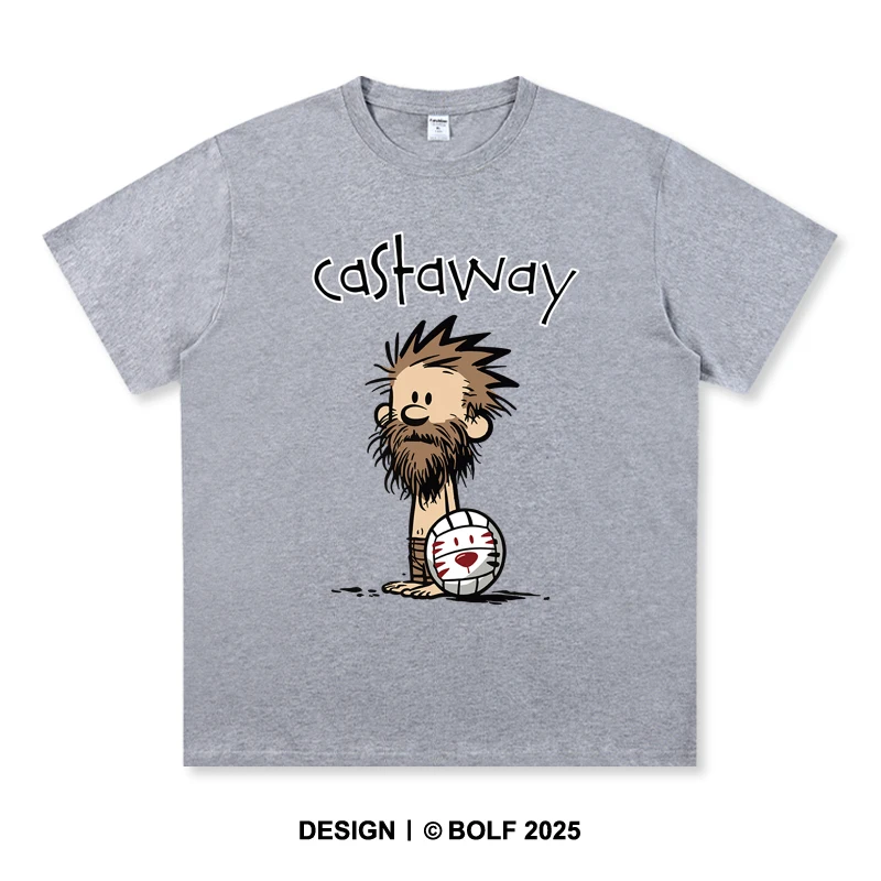 Castaway bedrucktes T-Shirt aus 100 % Baumwolle, übergroße Survival-Grafik-T-Shirts für Männer und Frauen, Sommer-Tops, Abenteuer-Streetwear