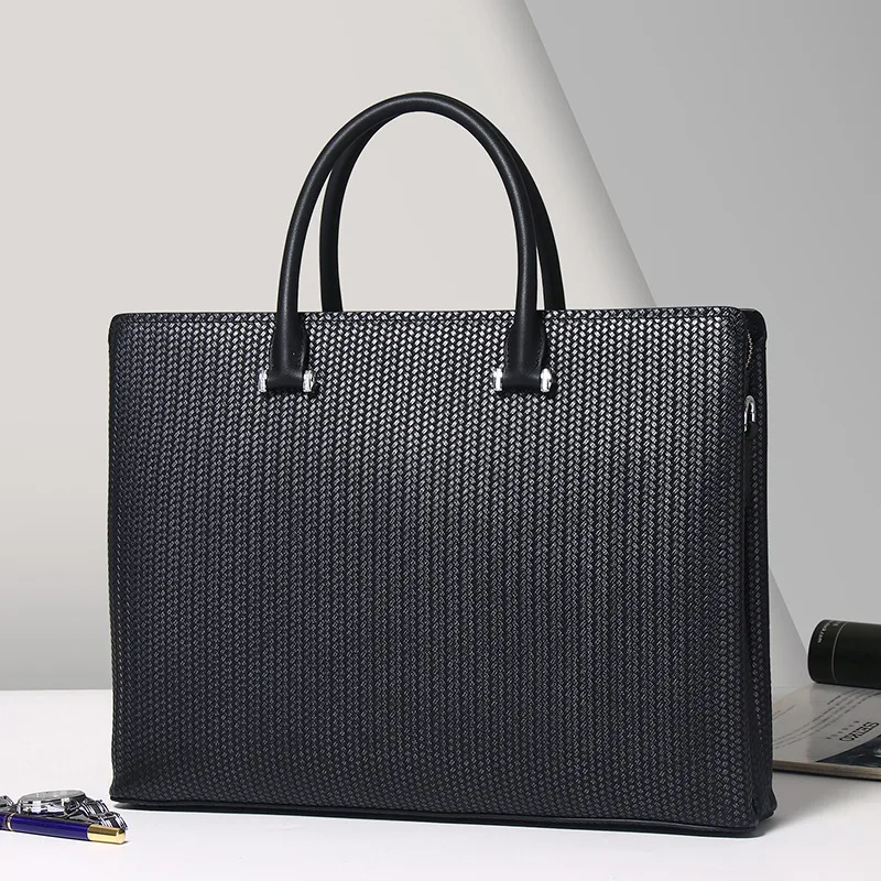 New Cowhide Briefcase Horizontal Style High-end Men's Handbag Fashionable Large Capacity Genuine Messenger Bag Men Laptop