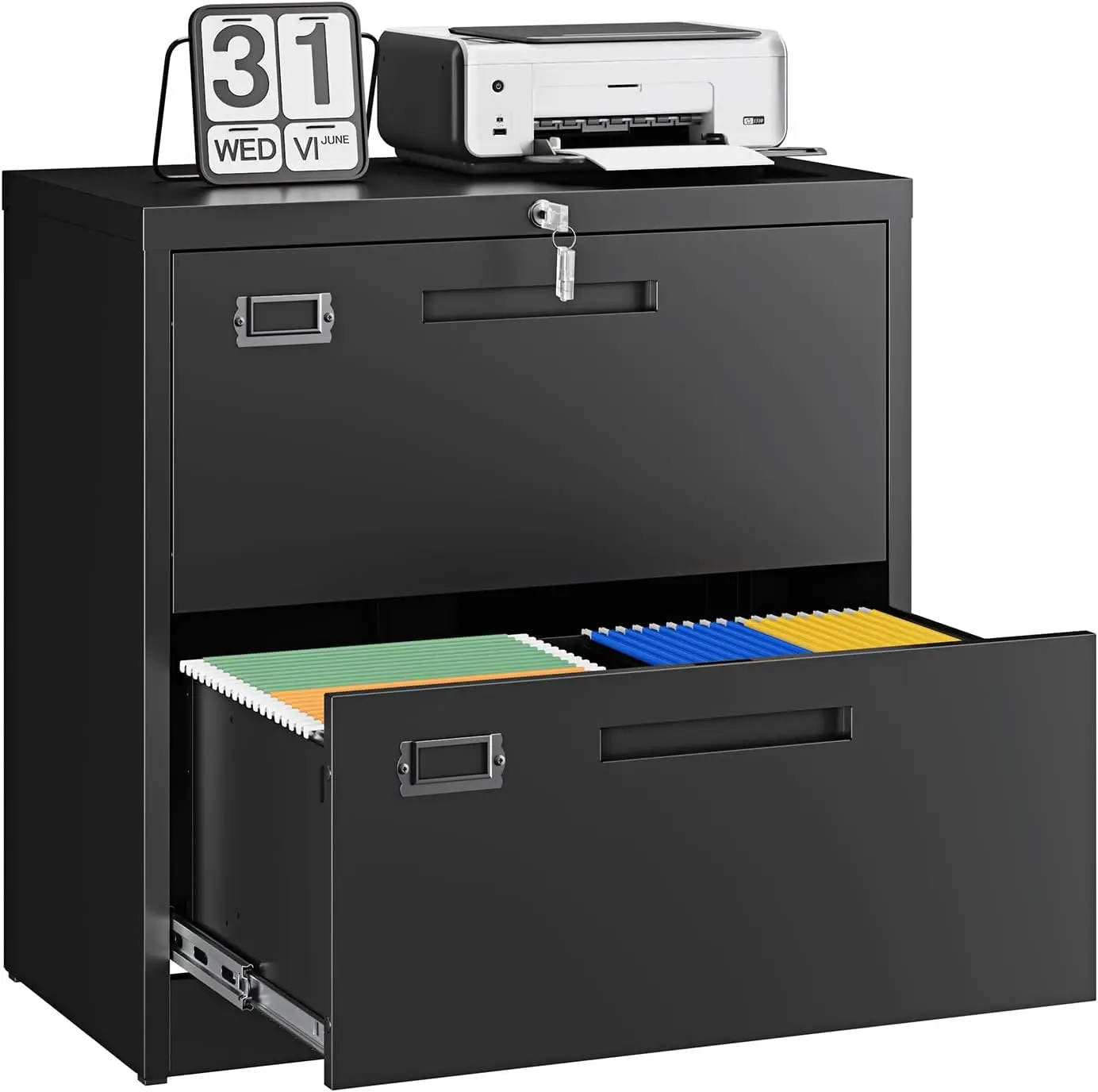 

2 Drawer File Cabinet with Lock, Metal Lateral Filing Storage, Black, H27.95xW28.35xD15.74, for Home Office