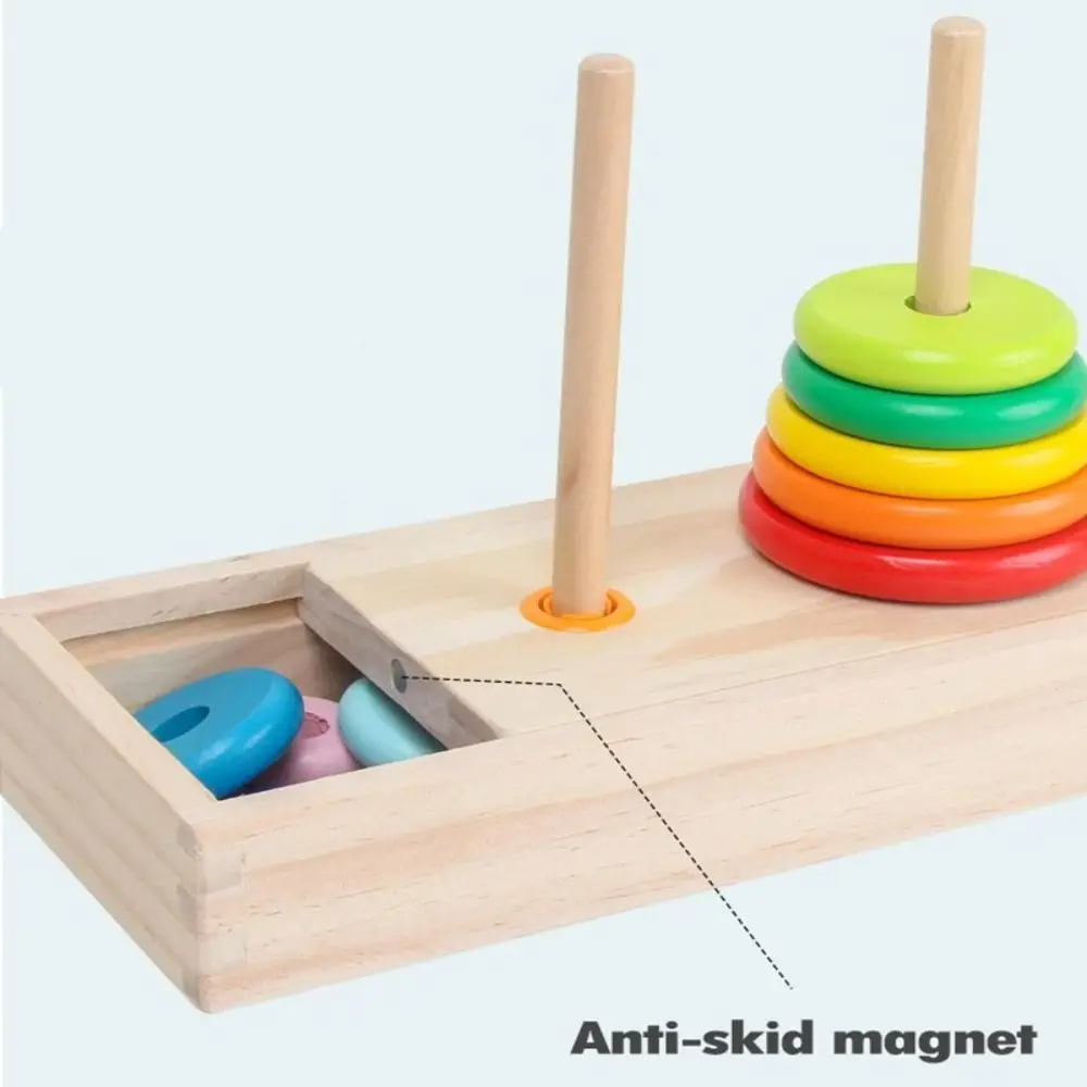 Wooden Material Hanoi Tower Classic Design With Storage Box Montessori Wooden Toys Rainbow Colors Fine Motor Training