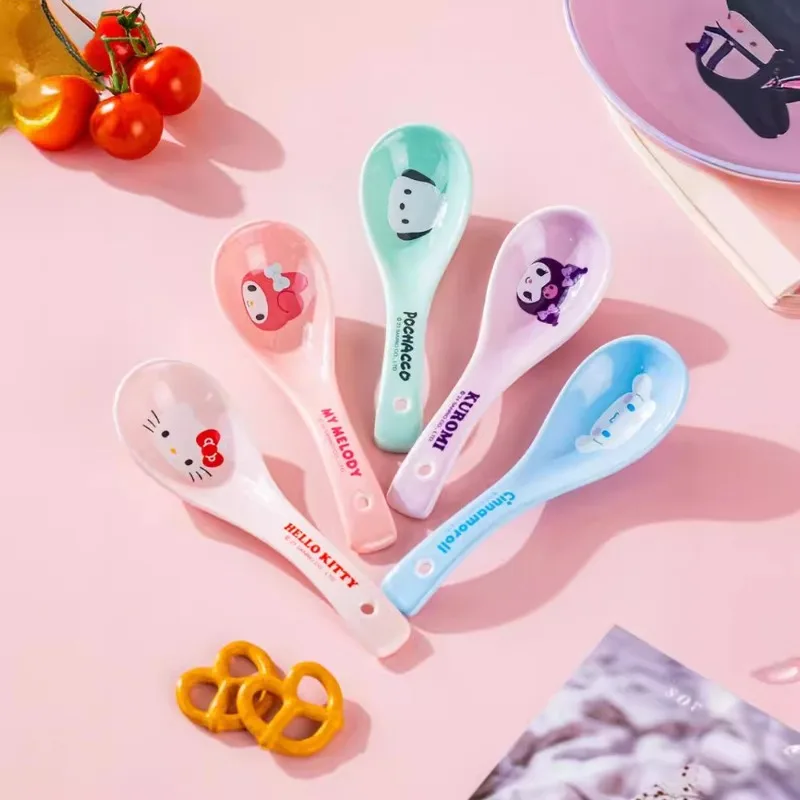 

Sanrio Hello Kitty Ceramic Spoon Home Cute Ceramic Soup Spoon Tableware Cartoon Melody Kids Food Grade Special Rice Spoon