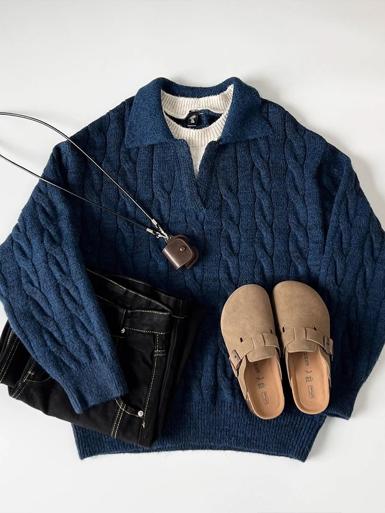 

Свободный крой вязаный свитер, мужской осенне-зимний модный брендовый высококачественный свитер с поворотной ручкой, ложный двухсекционный мягкий теплый свитер