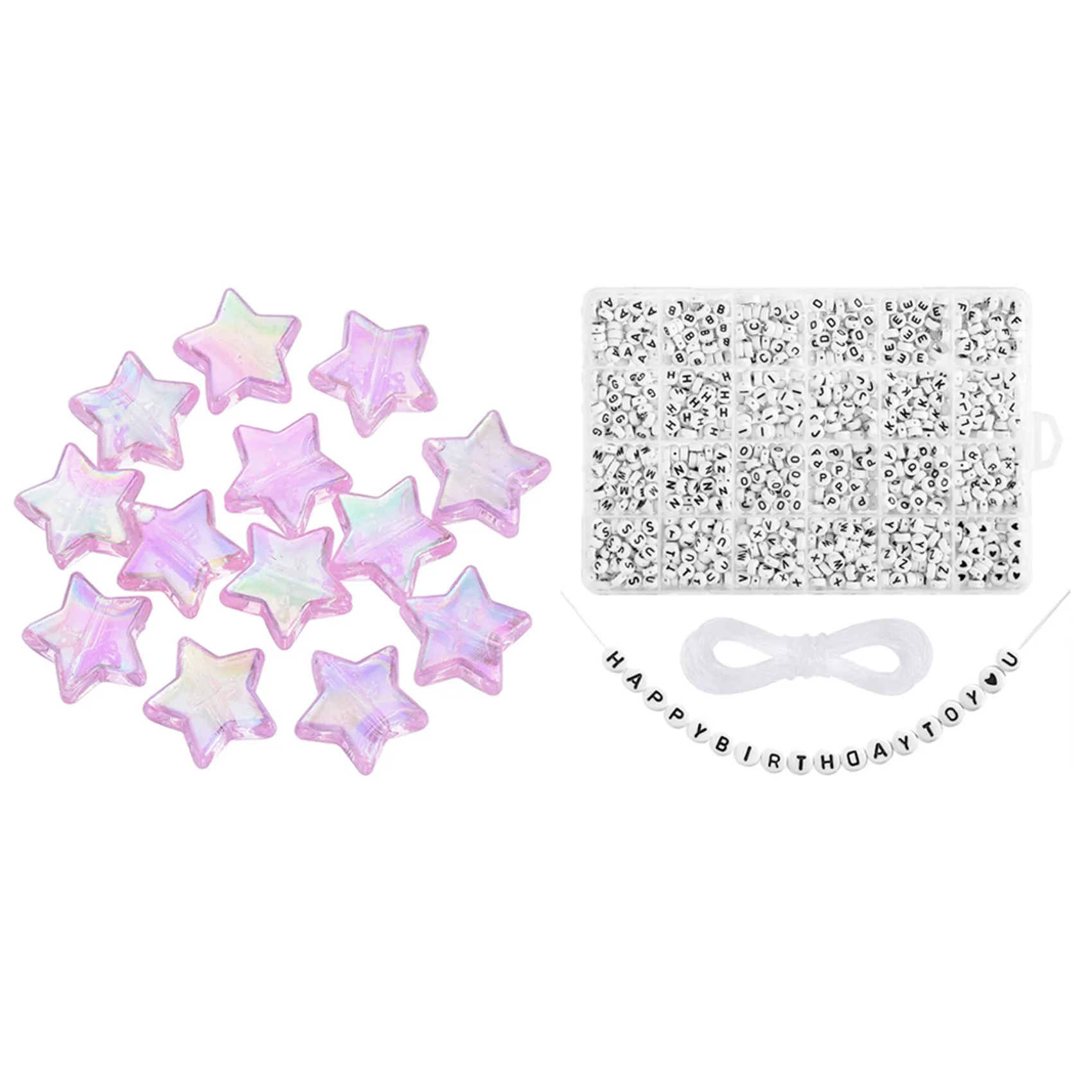 

1Set 10Mm Glue Five-Pointed Star Beads Pink & 1200Pcs A-Z Acrylic Letter Beads 26 English Letters