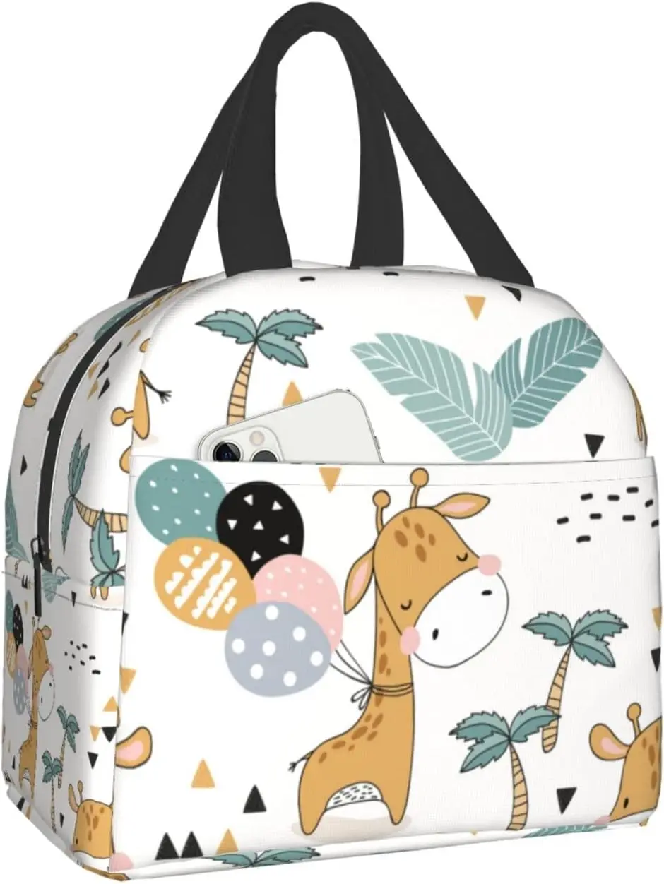 

Cute Baby Giraffe Animal Lunch Bag Small Insulated Lunch Box with Front Pocket Cute Lunch Bags for Girls Boys Freezable Bento