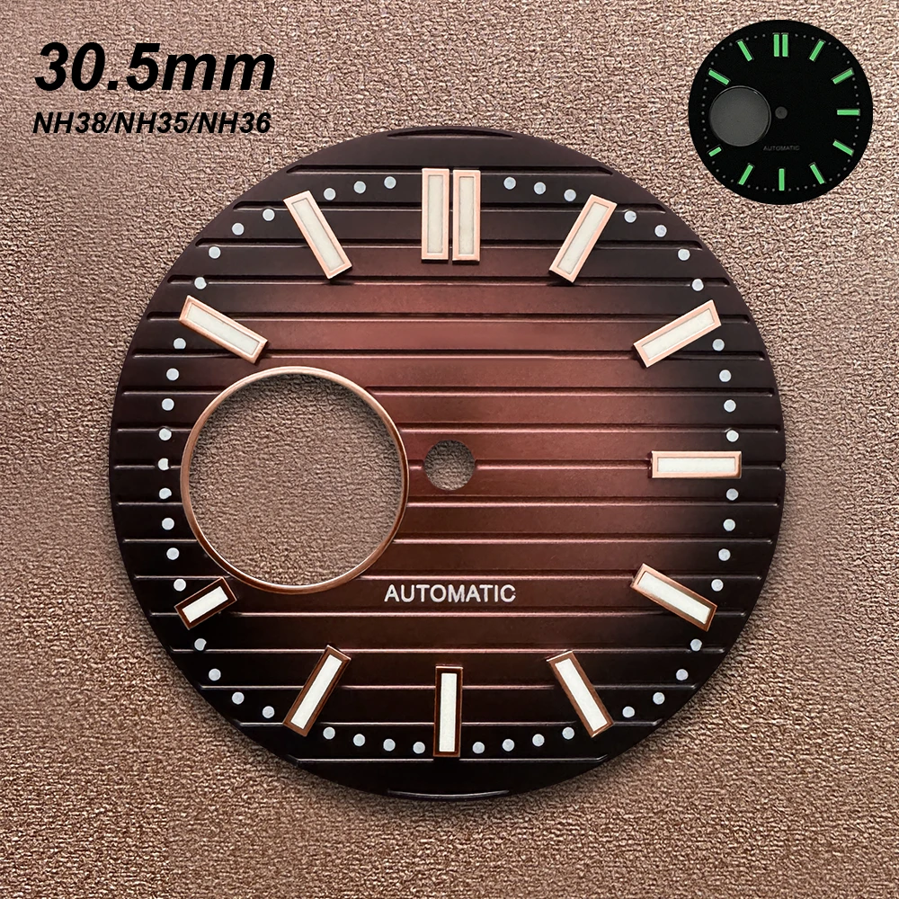 30.5mm Hollowed-out No Logo Dial Fit NH38 Movement Green Luminous For Na utilus Watch Modification Accessories  Custom Logo