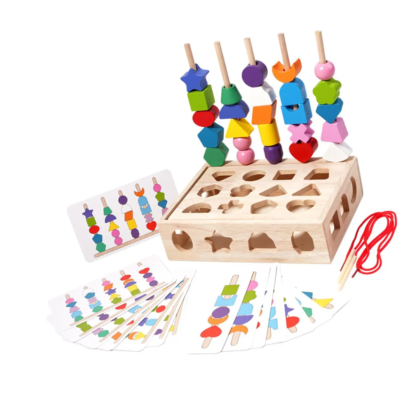 Toy Bead Sequencing Set Wooden Lacing Bead Toys for Toddlers Gift