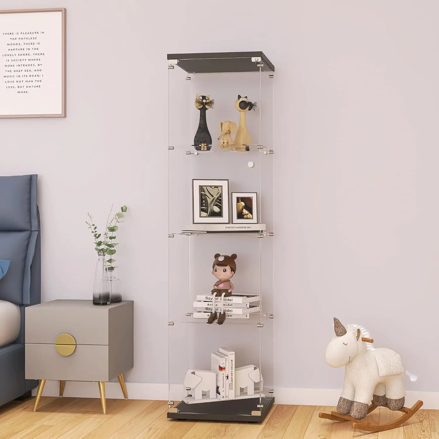 SGIAWETA-Glass Display Cabinet 4-Shelf with Door and Lock, Curio Cabinets Upgraded Quick-Install Style-birthday gift