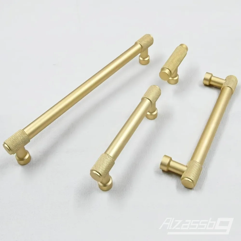 Matte Gold Cabinet Pulls 7-1/2 Inch Hole Centers, 10-Pack Knurled Handles for Kitchen Cabinets and Drawers