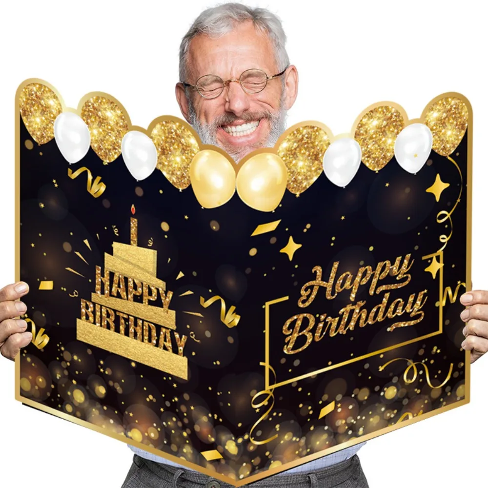 1 Stück Kreatives Papier-Gästebuch zum Geburtstag in Schwarz-Gold, Riesige Geburtstagsgrußkarte mit Botschaft zum Feiern