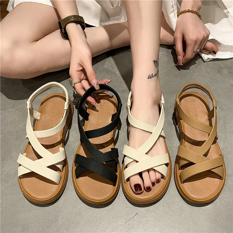 

2024 NEW Fashion comfort simple Women Sandals Classics Ankle Strap Summer Flat Shoes for Soft Sole Flats Casual Footwear