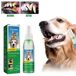 Spray per la pulizia dei denti dell'animale domestico Bocca del cane Denti freschi Deodorante pulito Rimozione del tartaro orale Sbiancamento delle macchie dei denti Liquido per la pulizia orale dell'animale domestico