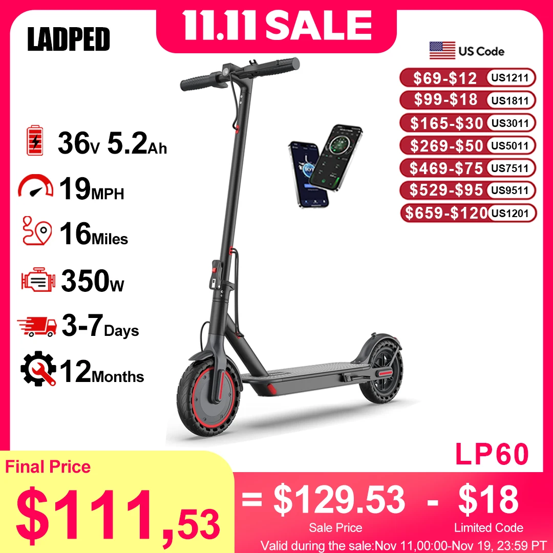 LADPED سكوتر كهربائي 350 واط 25 كيلومتر/ساعة APP سكوتر التحكم الذكي 8.5 بوصة الإطارات سكوتر كهربائي قابل للطي 20 كجم ماكس المدى للكبار #1