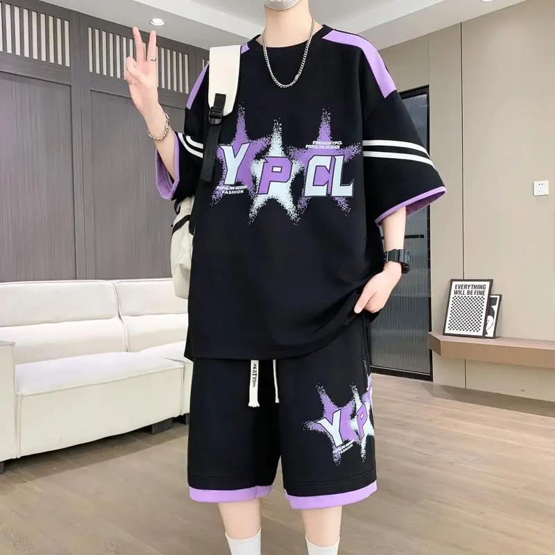 

Новые мужские комплекты оверсайз M-6XL Баскетбольные спортивные костюмы High Street Молодежная футболка Шорты Комплект из 2 предметов Мужская модная дизайнерская одежда