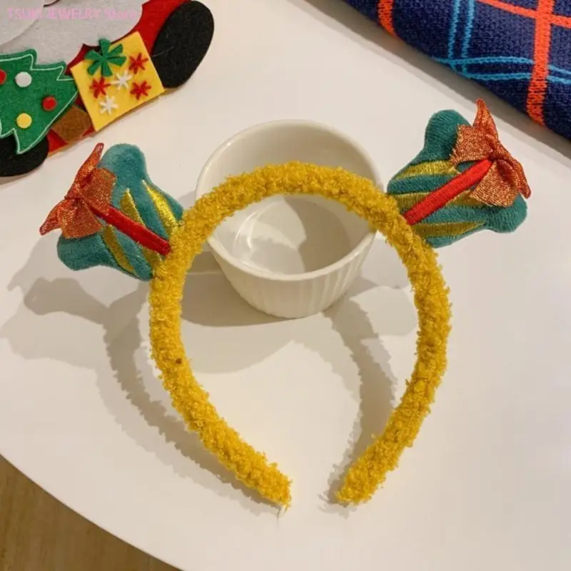 62KE 크리스마스 플러시 머리띠 헤어 후프 눈사람 헤어 밴드 크리스마스 사슴 머리띠