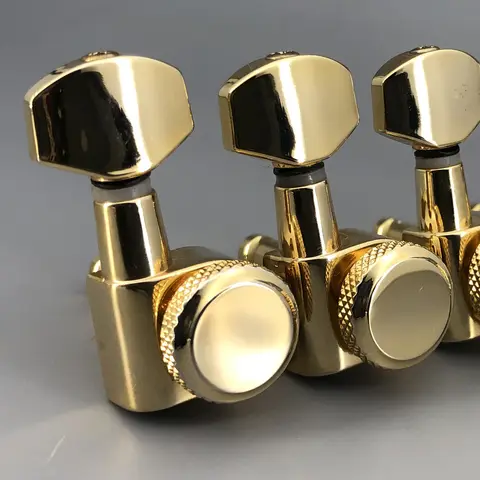 6 Piece Metal Button Gold Guitar Locking Machine Heads Tuners M6 SCHALLER TYPE Brass Gear For JP6 7 ST Guitar Well