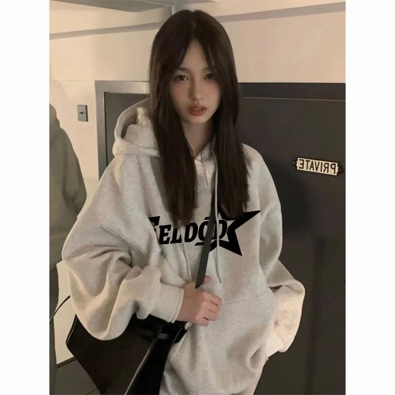 

HOUZHOU Vintage Streetwear Sweatshirts Women Oversize Hoodie Korean Fashion Y2k Pullover Autumn Winter Long Sleeve Aesthetic