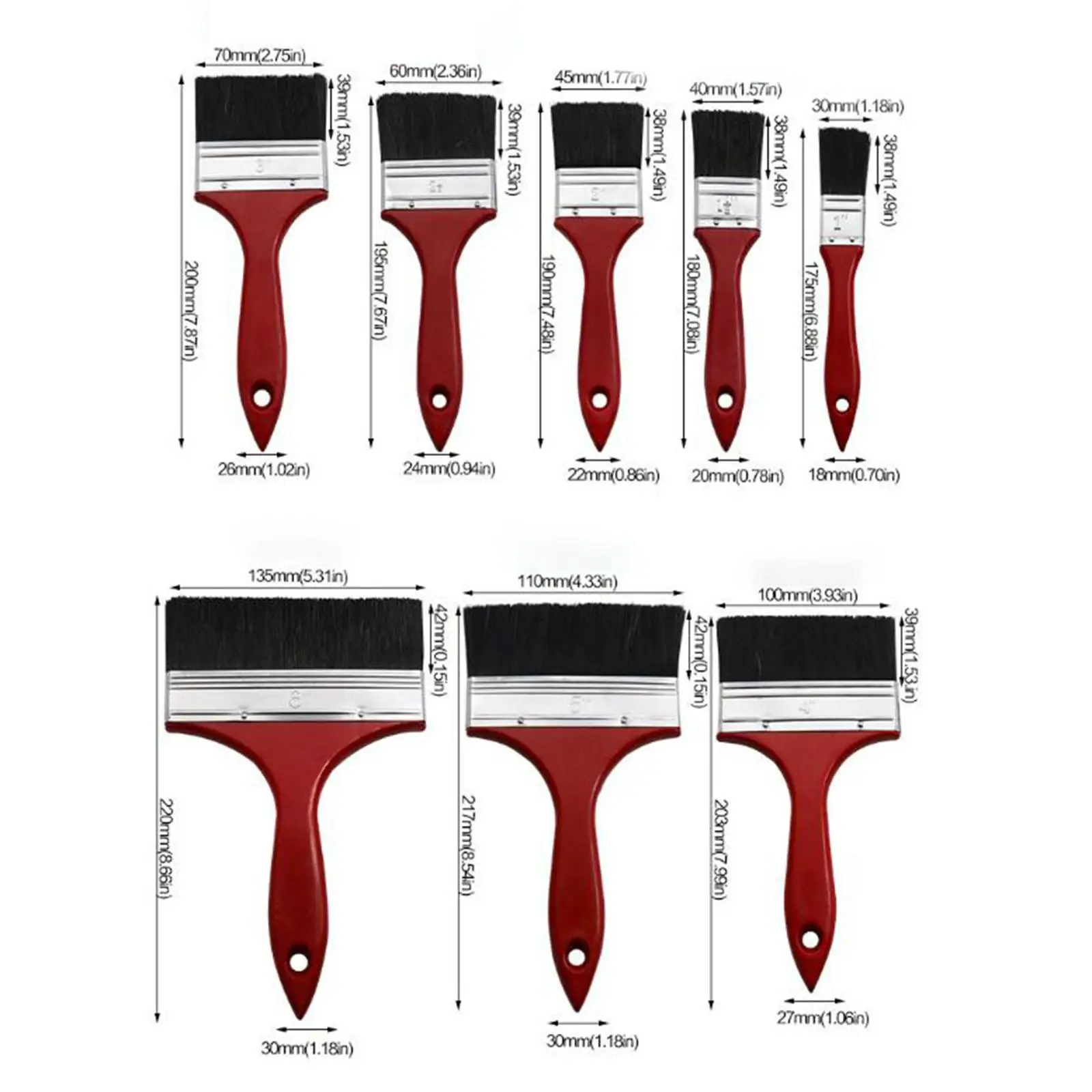 8 Pieces Paint Brushes with Red Handle Cleaning Polishing,Professional Practical Tools,Multifunctional for Art Glue Primer