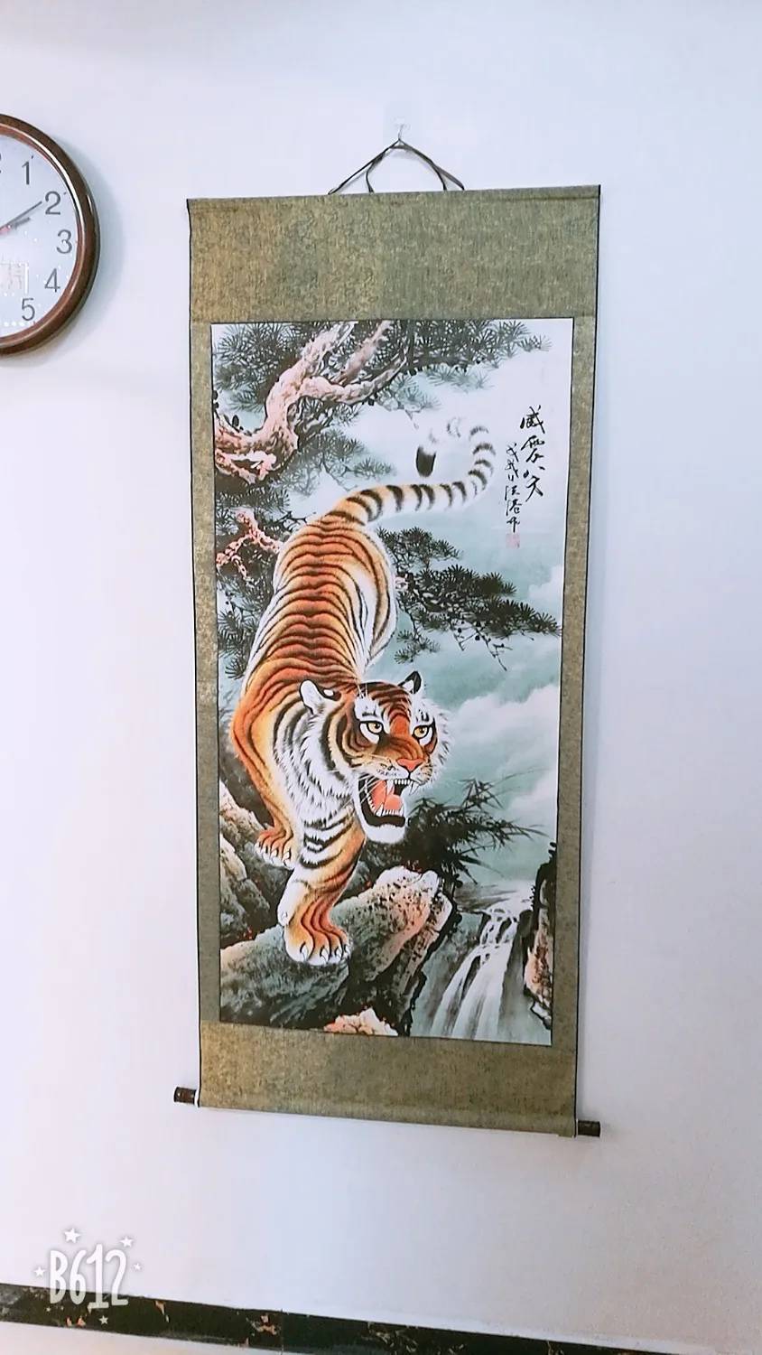 Large -TOP business gift # Home office WALL Decorative art Tiger Money Drawing GOOD Luck Mascot FENG SHUI ART painting