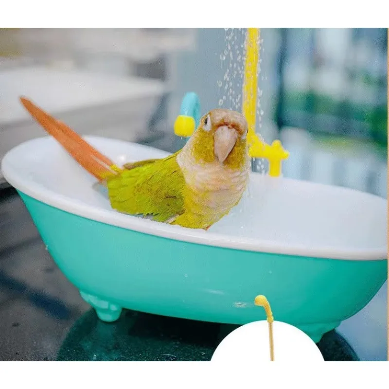 Parrot Automatic IntelligentBath Bird Shower Bathtub Supplies Blue Cute Plastic Cage AccessoriesHousehold Accessory Bird Bath