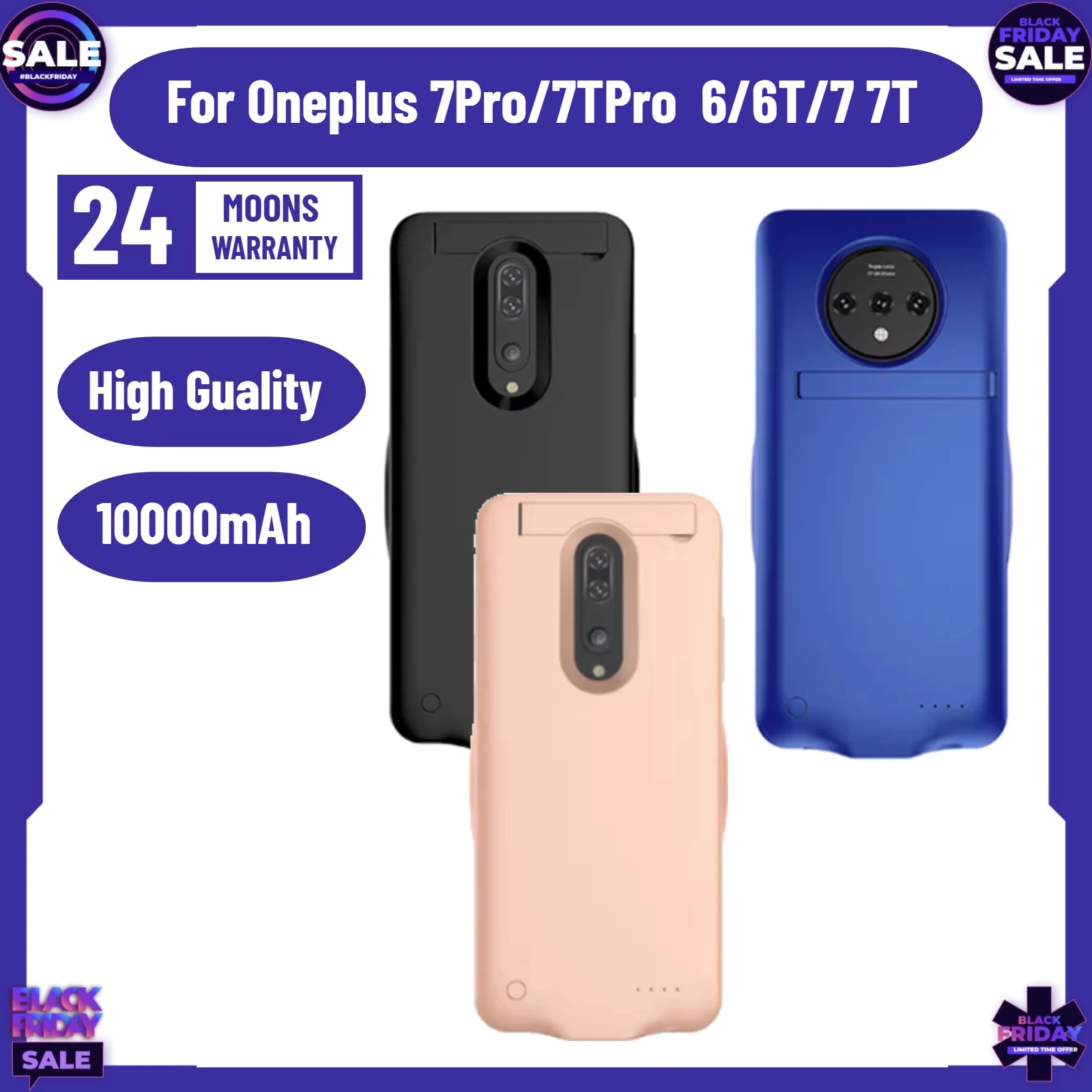 

10000mAh Phone Case for Oneplus 7Pro/7TPro Slim Battery Charger Case for 6/6T/7 7T Backup Battery Power Bank Charging Cover