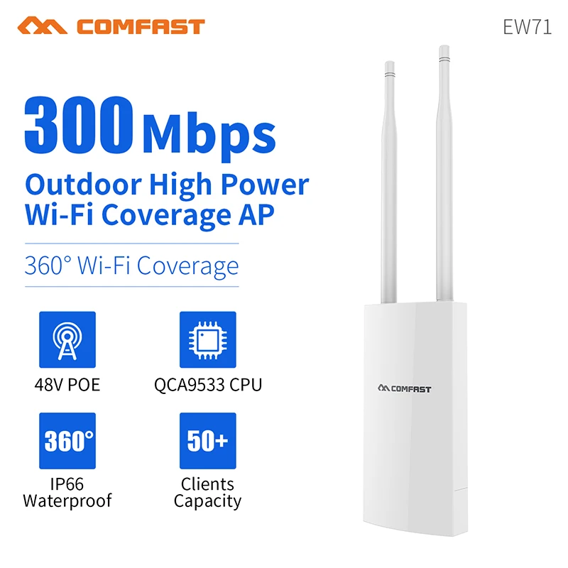 COMFAST Point d'accès sans fil extérieur 300/1200 Mbps 2.4/5.8 GHz Routeur WIFI 48V 0.32A Point d'accès POE Pont WIFI Répéteur Antenne EU/US