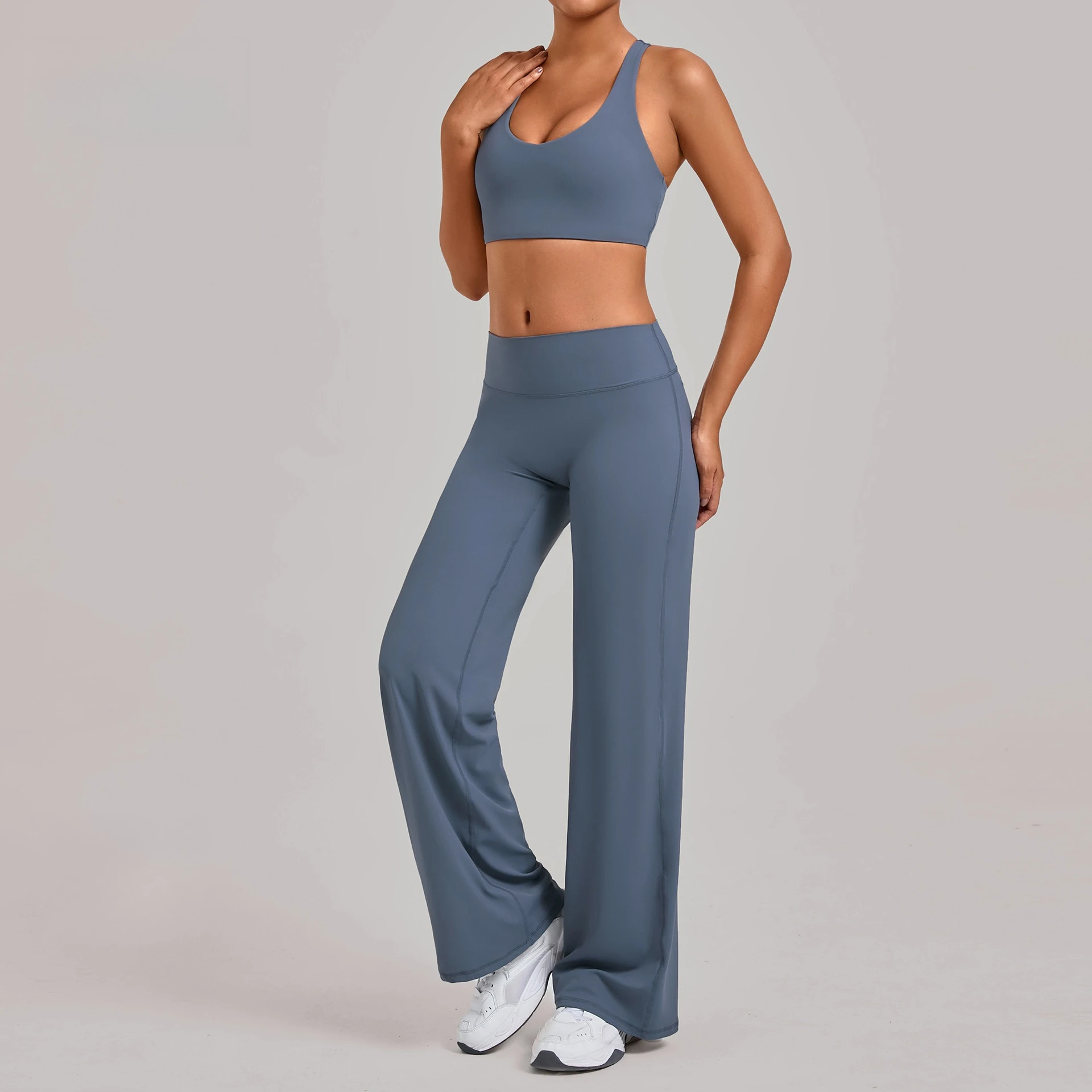 

Seamless Gym Workout Clothes Yoga Sets Racerback Tank Top Straight-Leg Pants Suit Outdoor Running Workout Fitness Two-Piece Set