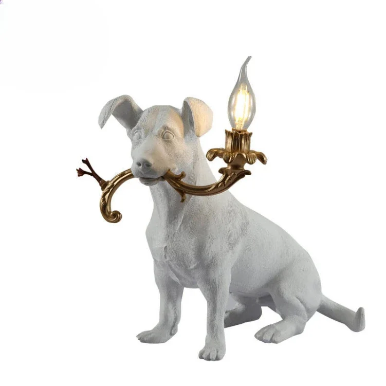 Puppy Table Lamp Cute Dog Animal Candle Lamp Bulb for Children Bedroom Decoration Golden Resin Cartoon Desk Lights