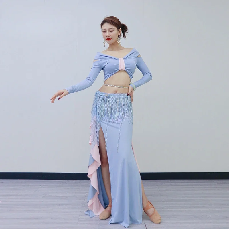 

Belly Dance Outfit for Women Autumn and Winter Long Sleeved Knit Practice Set Oriental Dance Professional Training Clothes