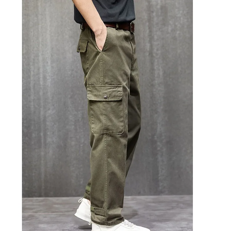 Man Casual Solid Color Multiple Pockets Cargo Pants New High-quality Camouflage Office Youth Loose Straight Cylinder Trousers