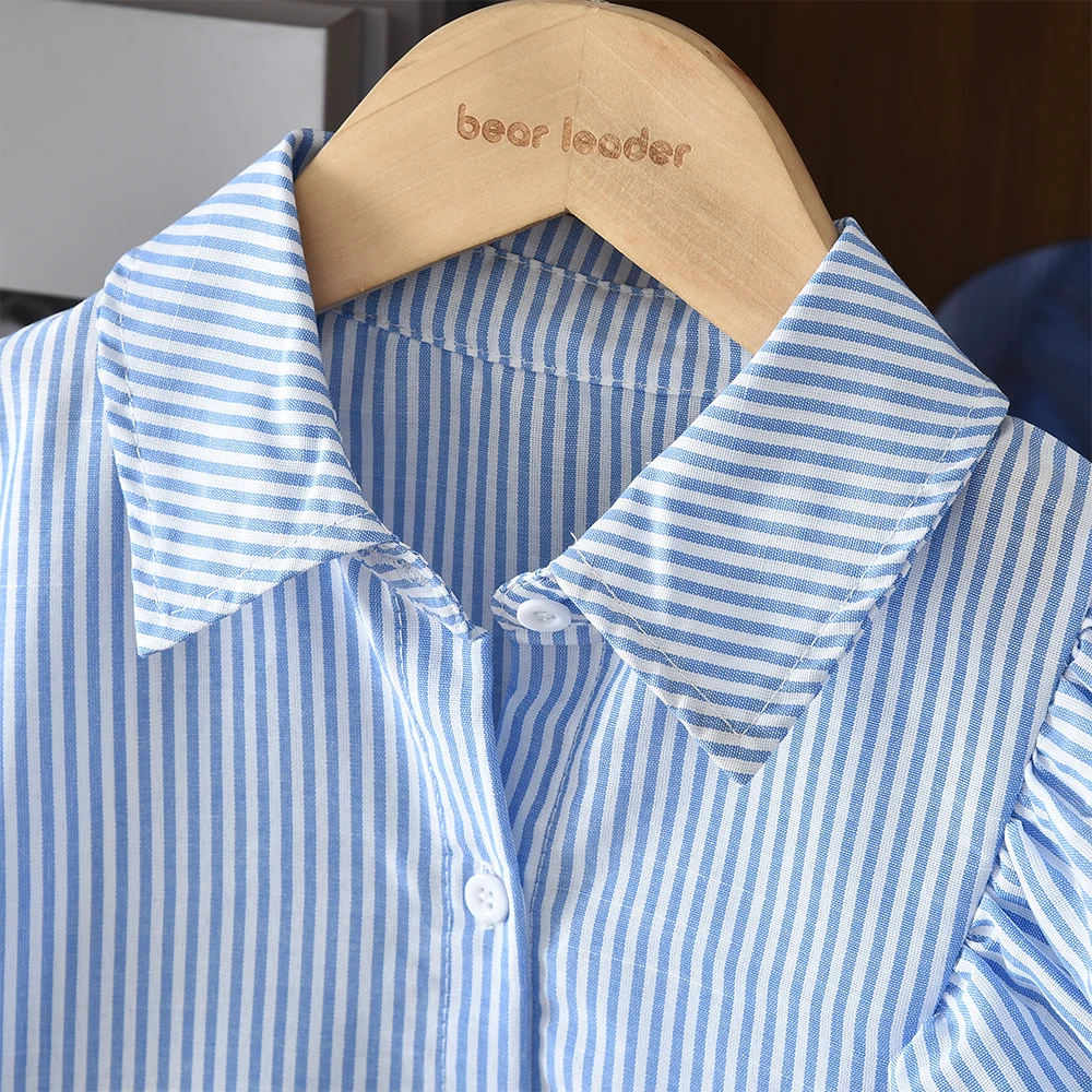 النسخة الكورية ملابس الفتاة الزرقاء عادية غير النظامية الدانتيل قميص طويل الأكمام مطوي السراويل الطويلة قطعتين مجموعة الخريف جديد #3