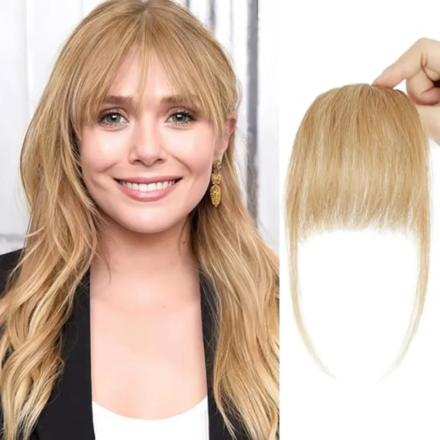 

Clip in Bangs 100% Human Hair Bangs with Temples Hairpieces for Women Fake Bangs for Daily Wear Blonde, Wispy Bangs