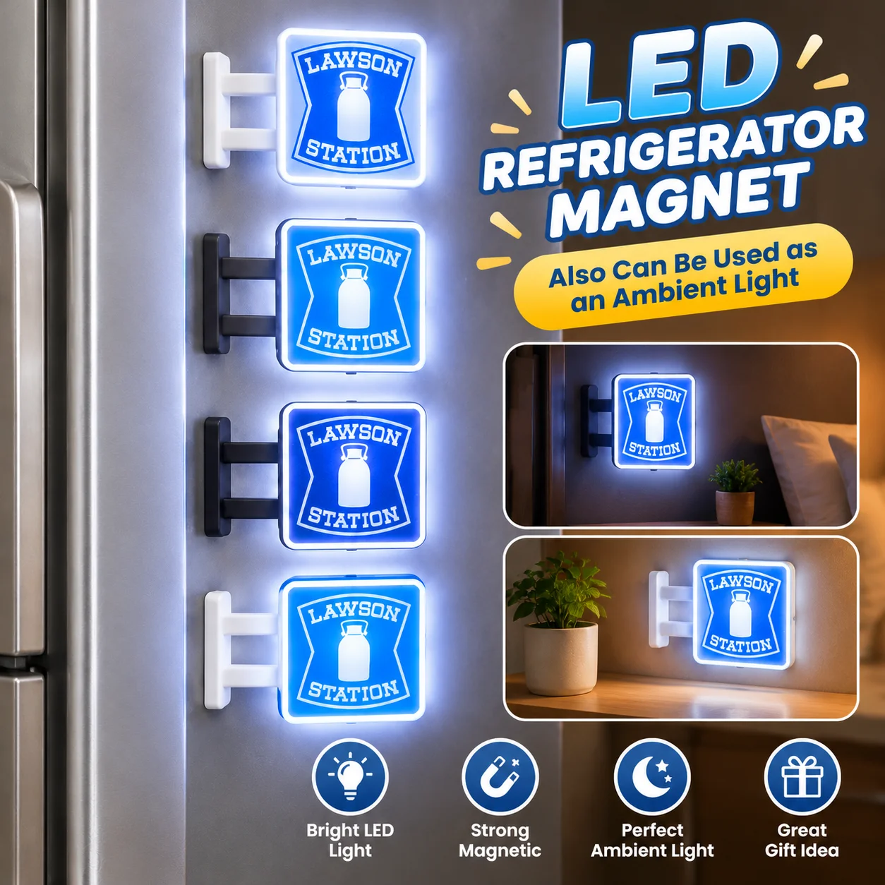 Lawson Convenience Store Decorative Mini Light Box Sign Light Up Cat Coffee Refrigerator Magnet Night Light for Coffee Machine