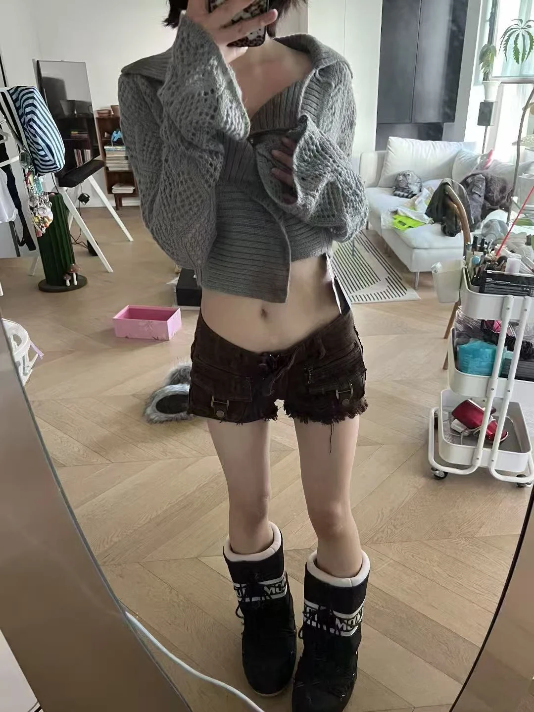 

Hot Girl Design Heavyweight Waed Workwear Denim orts Women Summer American Millennium Retro Brown Butt orts