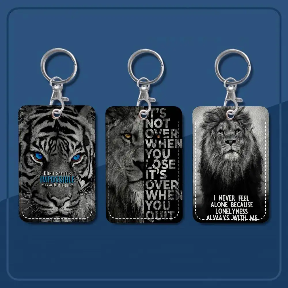 

Lion Motivational Inspirational Quotes Animal PU Soft Leather Rectangular Key Card Holder Protection Cover Youth Faion Accory
