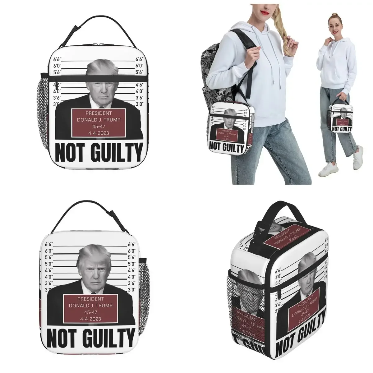 Trump Mugshot Not Guilty Insulated Lunch Bag Large Lunch Container Thermal Bag Tote Lunch Box School Picnic Girl Boy