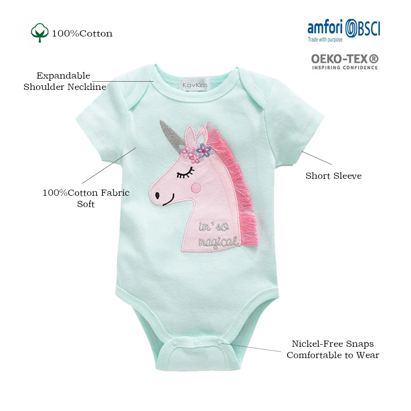 Kavkas 5PCS Pink Baby Girls Unicorn Clothes Set Infant Babi Girls Bodysuits Newborn Clothing 100%Cotton Roupas de bebe 0-12M