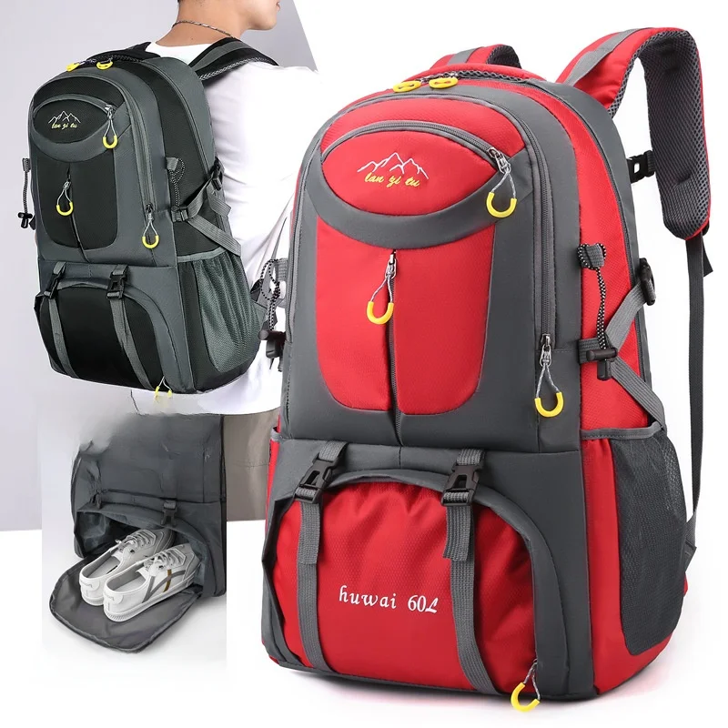 

60L Large Capacity Outdoor Climbing Bag Nylon Travel Unisex Casual Sports Backpack Chest And Waist Buckle Water-Resistant Tra...