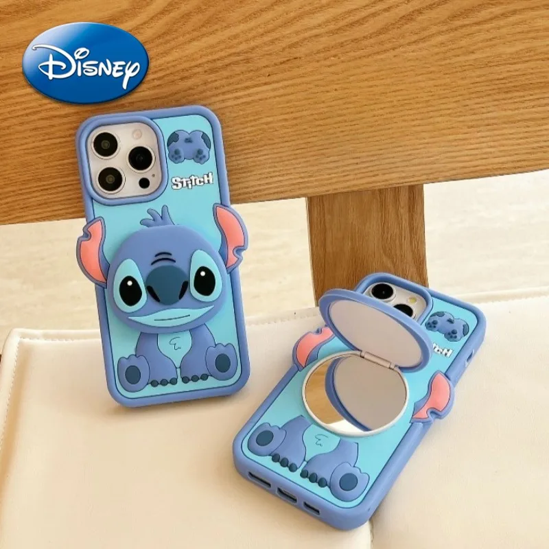 

Disney Stitch Phone Case with Flip Mirror Portable Makeup Cartoon Silicone Anti Drop IPhone 17 16promax Phone Protection Case