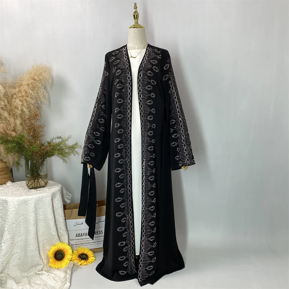 عباية كيمونو مفتوحة مزينة بالألماس للنساء في دبي، كارديجان طويل، فستان إسلامي، ملابس خارجية محتشمة، جلابية عربية فضفاضة وعصرية، تركيا 13