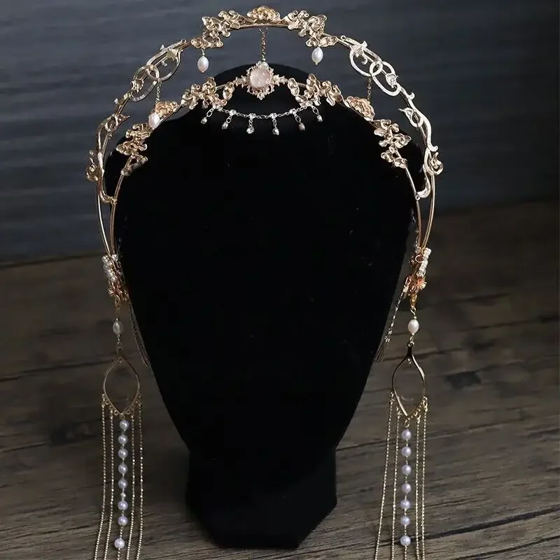 

Chinese Hanfu Hair Crown Women Traditional Vintage Alloy Tassel Bride Crown Hanfu Accessories Hairpin Hair Crown For Women