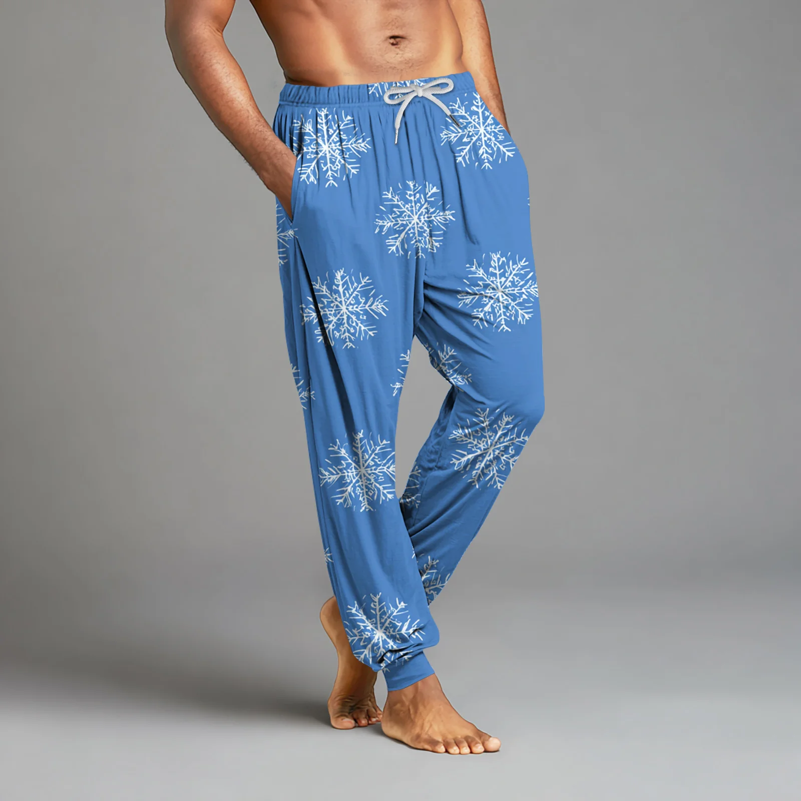 

Casual Pants 1pc Christmas Print Drawstring Pocket Cuffs Home Pajama Pants Party Game Interactive Men'S Bottoms Navidad