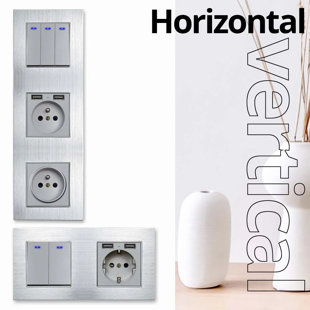 Wallpad Grey DIY Module Function Key Wall Light Reset Switch Toggle Button Electric Power Socket USB Charge Port 110 220V