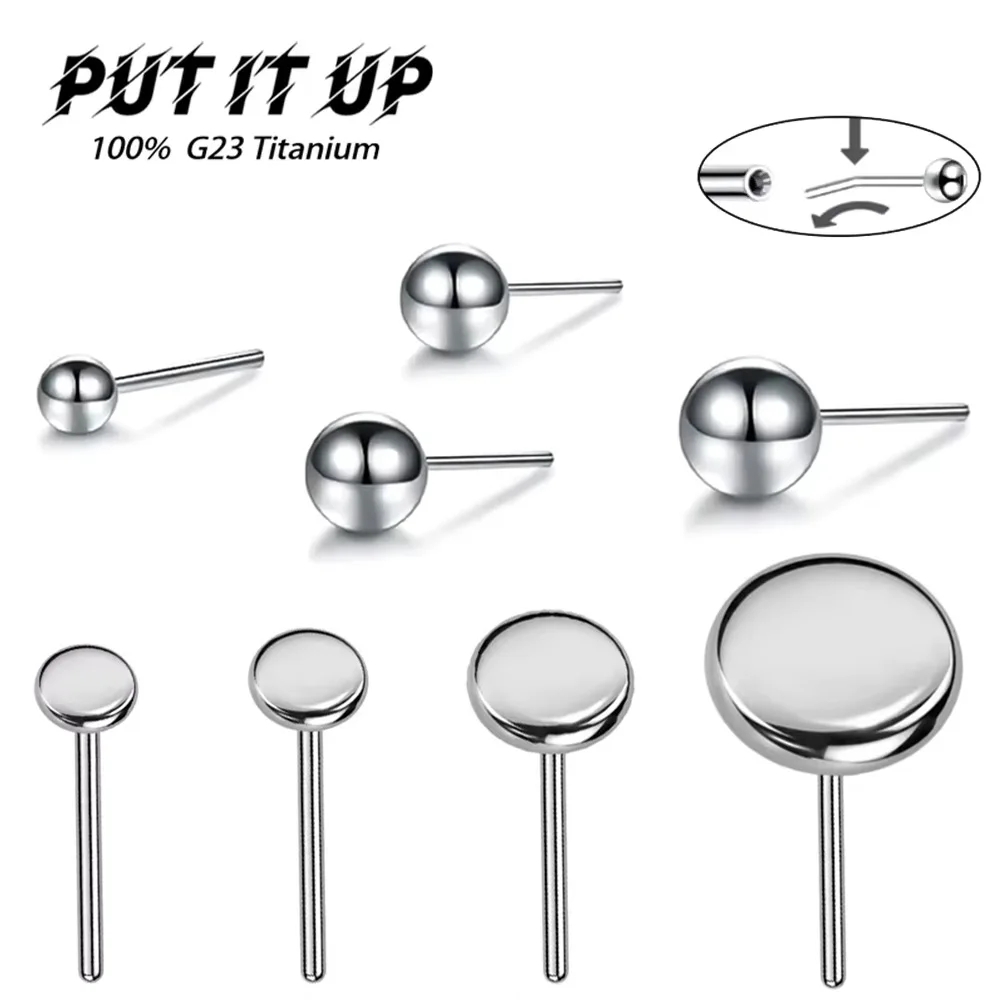 10Pcs ASTM F136 Titanium Threadless Push In Earring Replacement Top Lobe Cartilage Helix Lip Labret Piercing Push Pin Ring